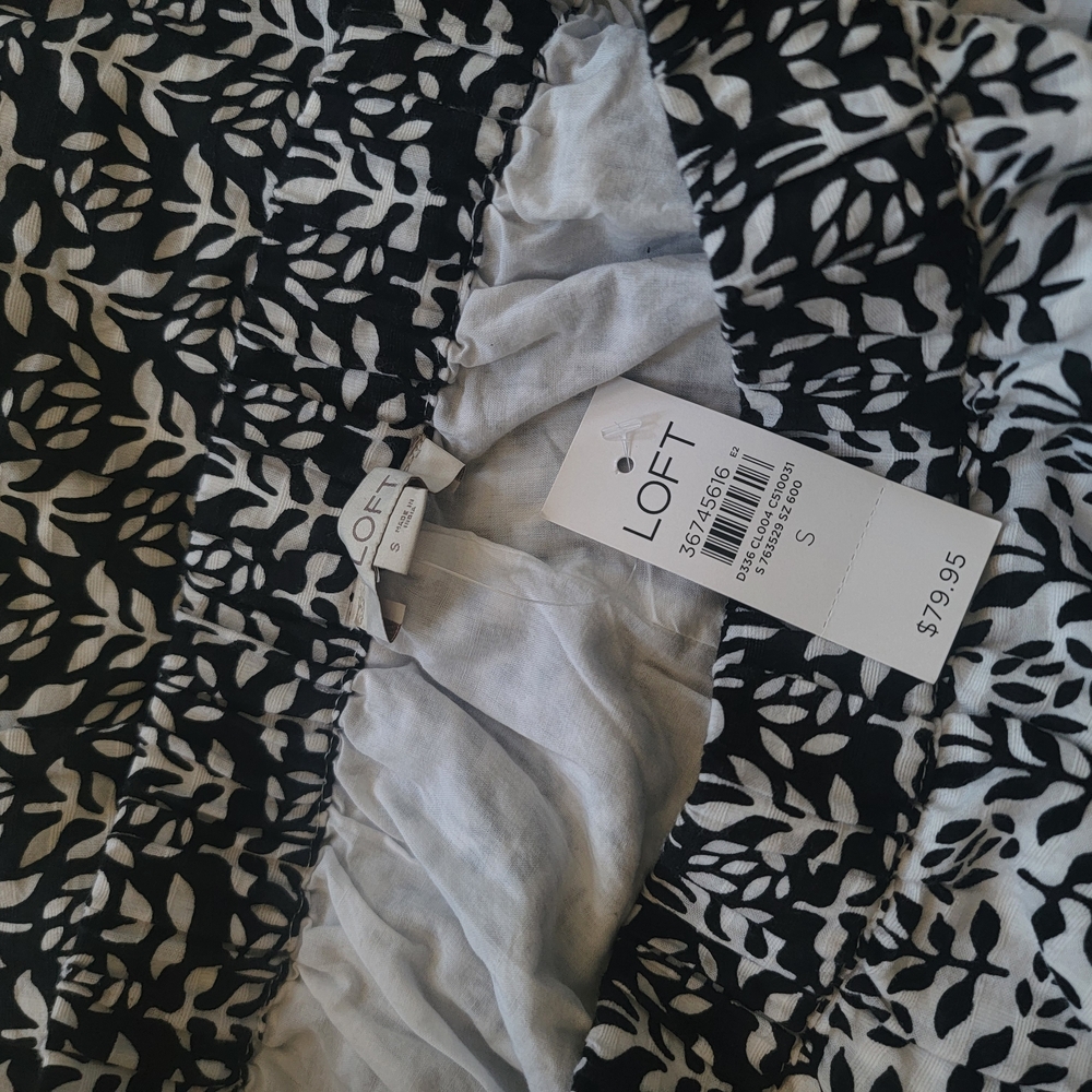 Black and White Leaf Patterned Cotton Maxi Skirt - Picture 4 of 5